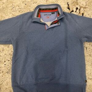 Orvis Pullover 1/4 Zip Fleece Button Sweater Size Large Blue Durable Soft Cozy